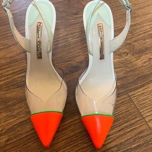Sophia Webster Neon Tricolor Patent Leather PVC Daria Slingback Pumps